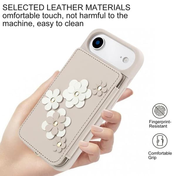 iPhone 17 Air Skal läderfodral med blommönster Vit