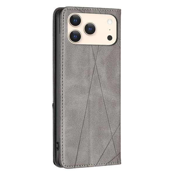 iPhone 18 Pro Max / iPhone 17 Pro Max Rhombus Textur Magnetiskt Skal Läderfodral Grå