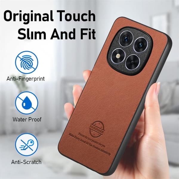 Redmi Note 14 Pro 5G - Twill Tyg Läder Skal Brun