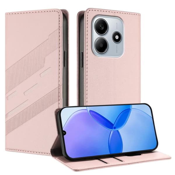Redmi Note 14 4G - Multifunktionell Plånboksfodral i Retro Läder,, Embossed Design Rosa