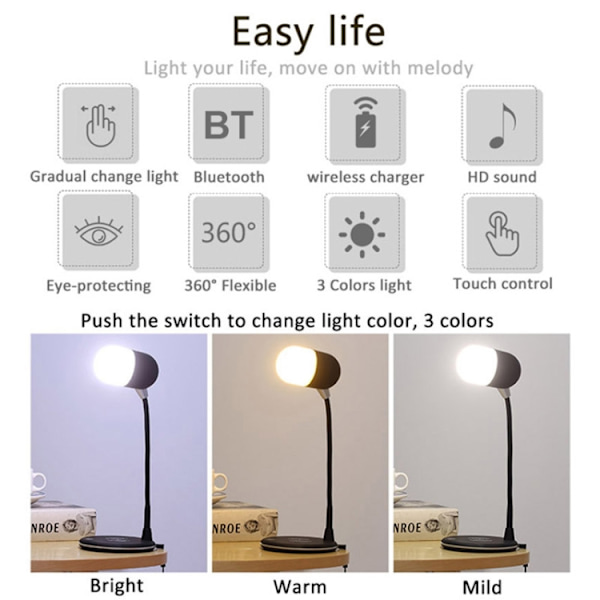 L4 Multifunktionell trådlös laddning LED-skrivbordslampa med Bluetooth 5.0-högtalare (grön)