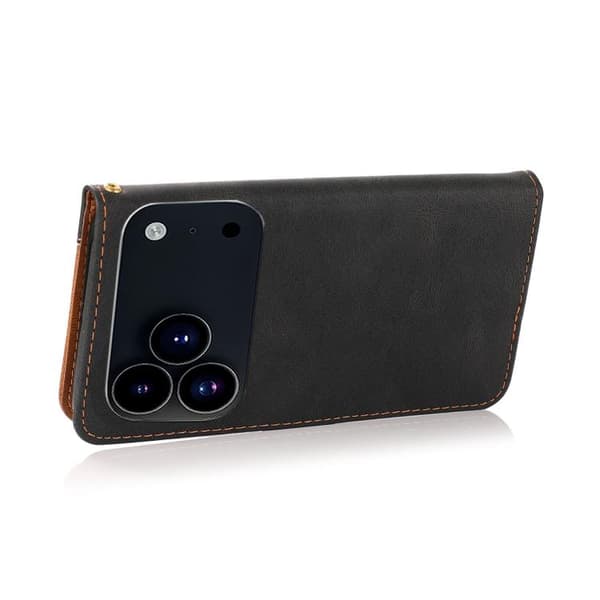 iPhone 18 Pro Max / iPhone 17 Pro Max Skal läderfodral - tvåfärgad sömnad Svart brun