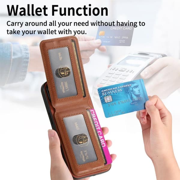 iPhone 18 Pro Max / iPhone 17 Pro Max Skal - Twilltyg Läder Vertikal Flip RFID Kortväska Brun