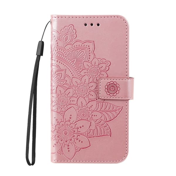 Redmi Note 14 Pro 5G / Note 14 Pro+ 5G - Läderfodral med Sju Blommor Prägling Roséguld