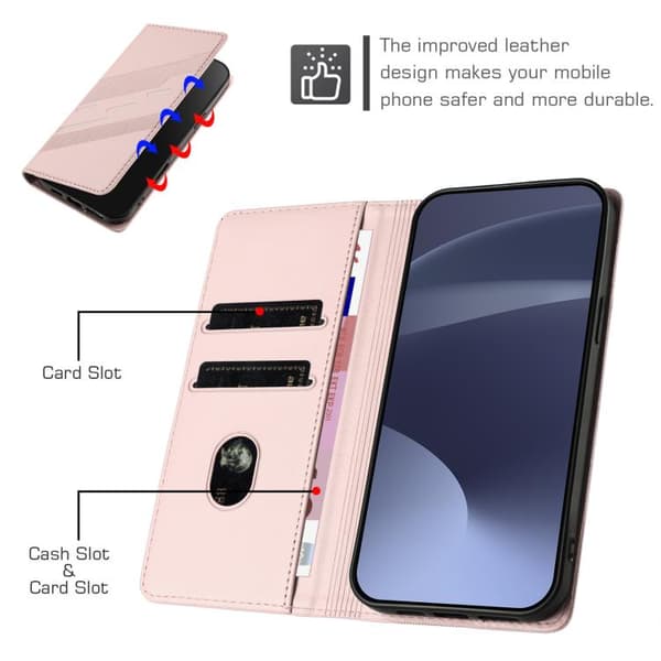 iPhone 18 Pro / iPhone 17 Pro Skal Läderfodral - Retro Läder med Multifunktion Rosa