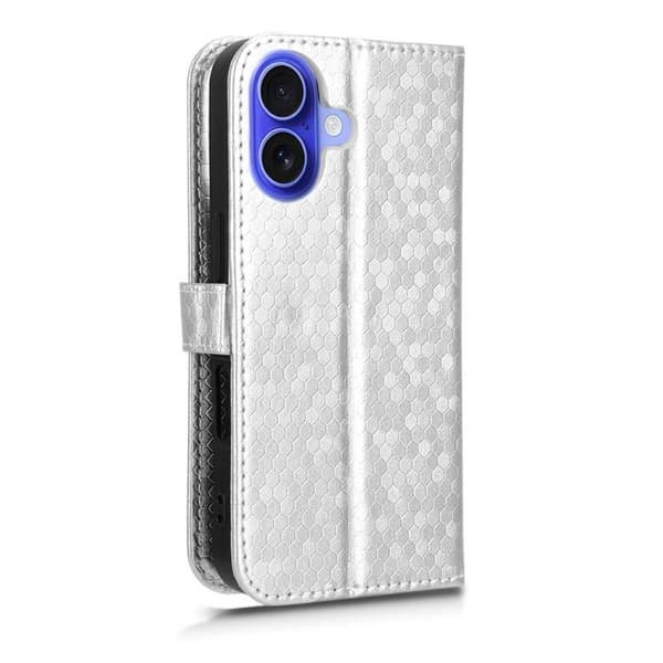 iPhone 17 Skal läderfodral med honungskaka dot-textur Silver