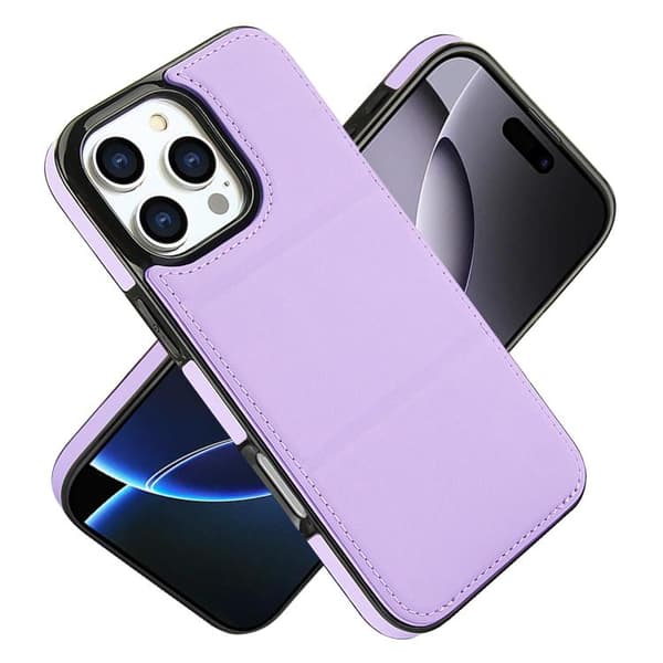iPhone 16 Pro Max Tri-fold Fodral med Kortfack - Läder Skal Ljuslila
