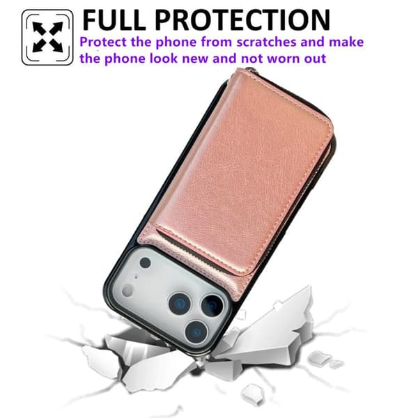 iPhone 18 Pro / iPhone 17 Pro Skal med Lanyard och 11 Kortfack - Enfärgad Design Roséguld