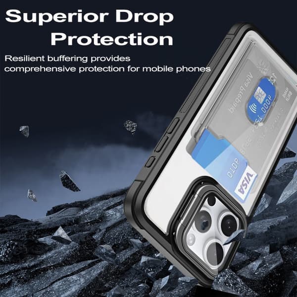 iPhone 16 Pro Skal - Akryl Hybrid TPU Telefonfodral med Kortfack Vit