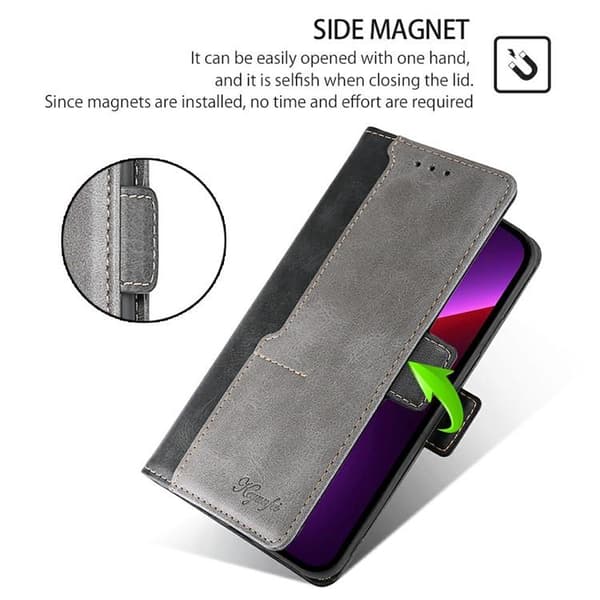 Redmi A5 4G - Läderfodral med Kontrastfärg och Sidoknäppning Svart och grått