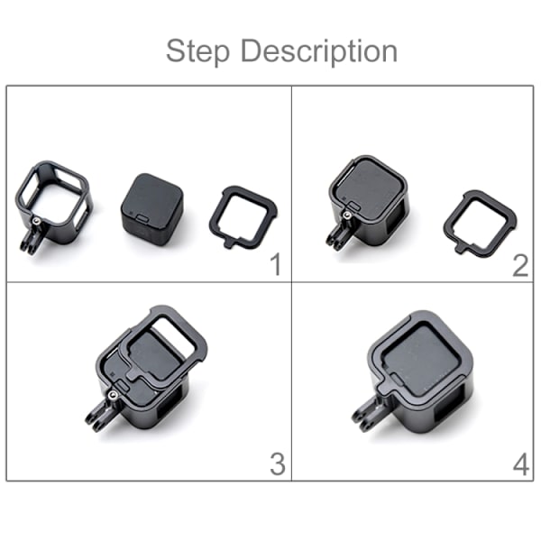 Skyddande hölje i CNC-aluminiumlegering med försäkringsram för GoPro HERO5 Session /HERO4 Session /HERO Session Svart