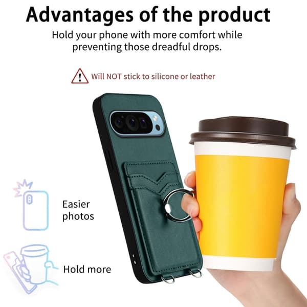 för Pixel 9 Pro XL R20 - Crossbody Rep RIng Kortfodral Skal Grön