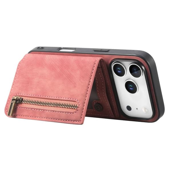 iPhone 18 Pro Max / iPhone 17 Pro Max Retro Läder Dragkedja Plånbok Skal Rosa
