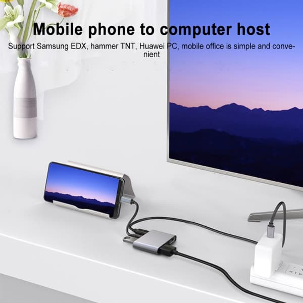 4-i-1 Multifunktionell USB-C / Typ-C till PD USB-C / Typ-C + USB 3.0 + Dubbel HDMI Hub Dockningsstation (Vit)