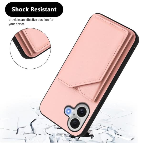 iPhone 17 Skal med Fyra Kortfack och Handledsrem Rosa