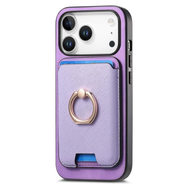 iPhone 18 Pro Max / iPhone 17 Pro Max Retro Cross Läder Kortväska MagSafe Skal Purpur