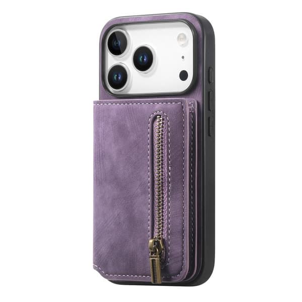 iPhone 18 Pro / iPhone 17 Pro Retro Läder Zipper Skal Purpur