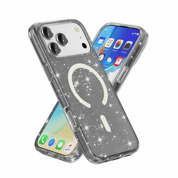 iPhone 18 Pro / iPhone 17 Pro Skal - Terminator Stil med Glittrande Pulver och MagSafe Magnet Svart