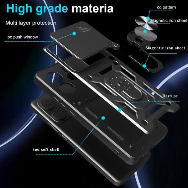 Redmi Note 14 5G - TPU+PC fodral med Skjutbar Kameraskyddsdesign Blå
