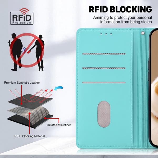 iPhone 17 Pro Max Skal läderfodral med söta katter Grön