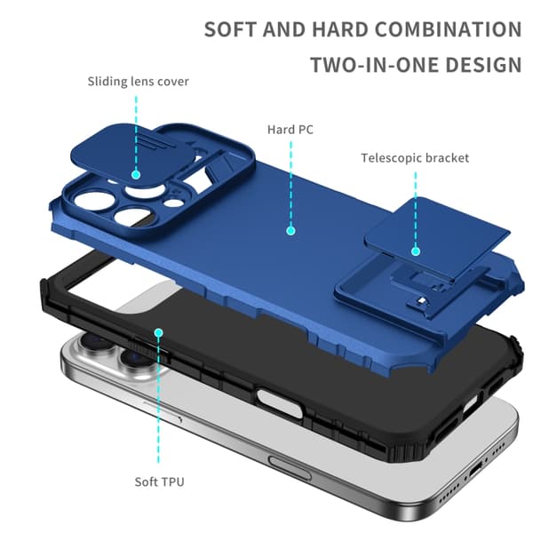 iPhone 16 Pro Max Stereoskopisk Hållare Glidande Camshield Skal Blå