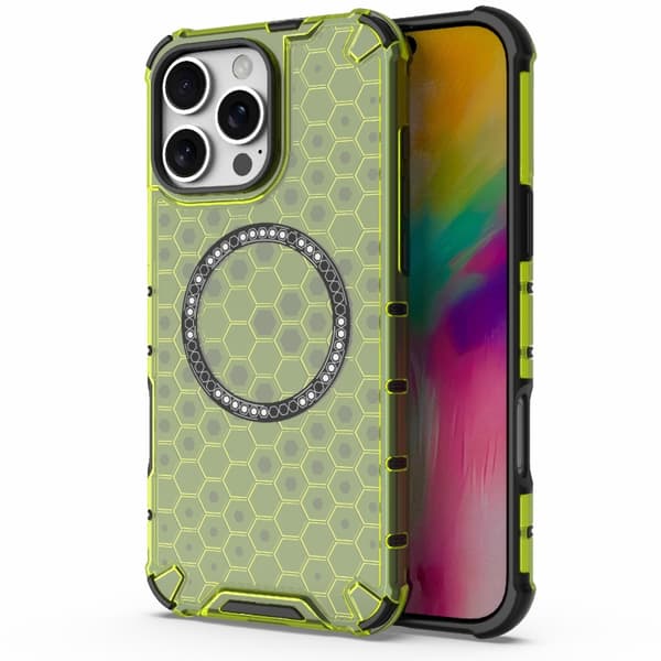 iPhone 16 Pro Honeycomb Magnetisk Ring Stötsäker Skal Grön