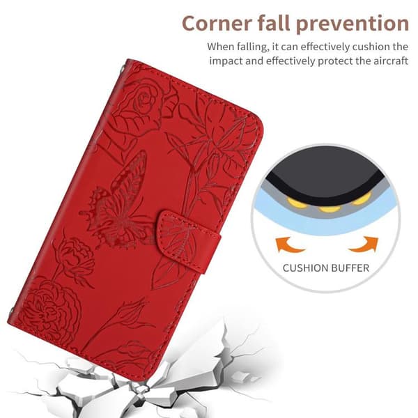 iPhone 18 Pro Max / iPhone 17 Pro Max Skal läderfodral med fjärilsprägling och flip-design Röd