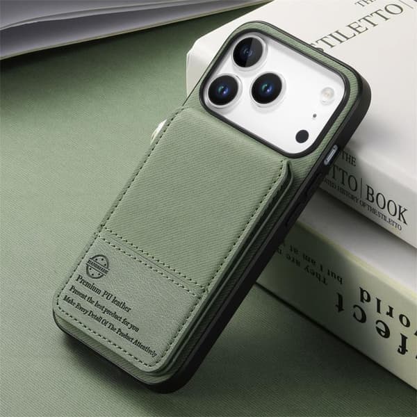iPhone 18 Pro / iPhone 17 Pro Skal - Twilltyg Läder Vertikal Flip RFID Kortficka Grön