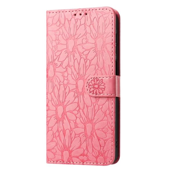 iPhone 18 Pro Max / iPhone 17 Pro Max Skal Läderfodral med Daisy Prägling Rosa