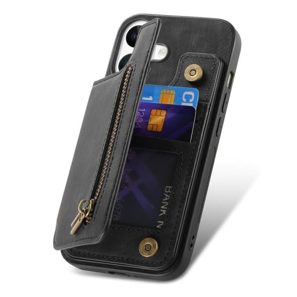 iPhone 17 Retro Läder Zipper Skal Svart