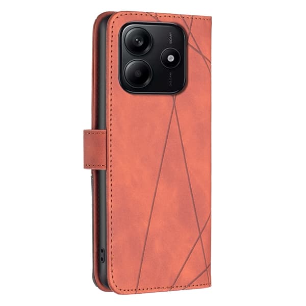 Redmi Note 14 5G - Magnetisk Spänne med Rhombus Textur Läderfodral Brun