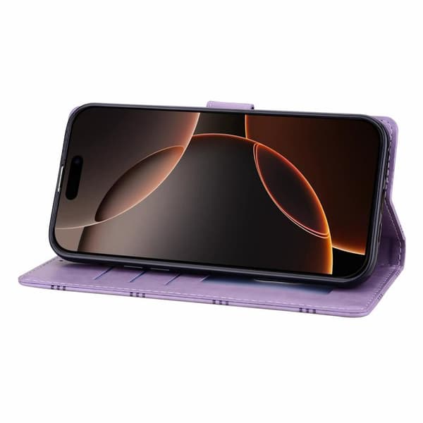 iPhone 18 Pro Max / iPhone 17 Pro Max Skal läderfodral - präglat rutmönster Purpur