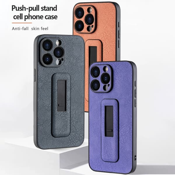 iPhone 16 Pro Fodral PU-läder med Push-pull Bracket och Stötsäker Design - Skal för iPhone 16 Pro Grön