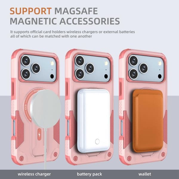 iPhone 18 Pro Max / iPhone 17 Pro Max Skal med Armor MagSafe Hållare - PC Hybrid TPU Rosa