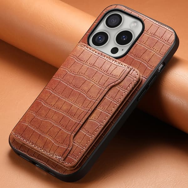 iPhone 16 Pro Crocodile Textur Skal Design med Full Täckning Brun