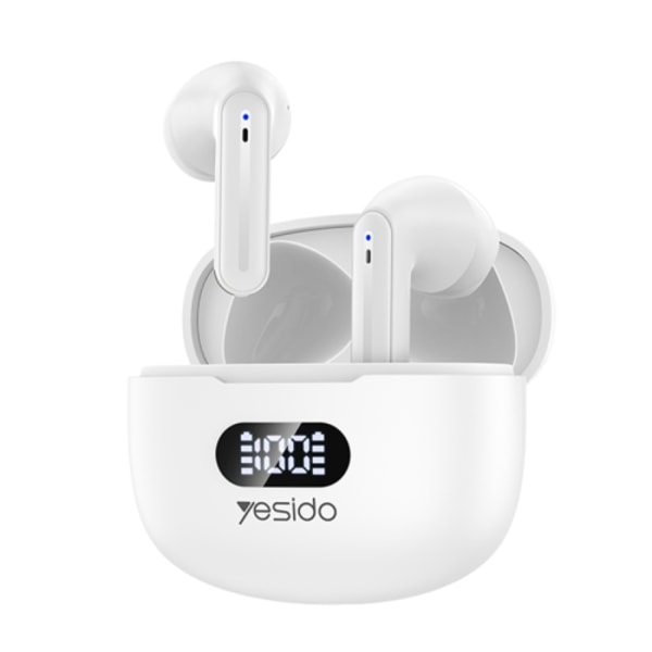 Yesido TWS19 Bluetooth 5.3 LED Digital Display ENC Brusreducerande Bluetooth-hörlurar Vit