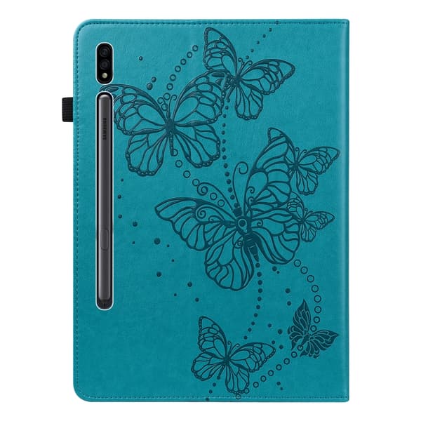 Samsung Galaxy Tab S8 Prägad Fjärilsdesign Läderfodral Blå