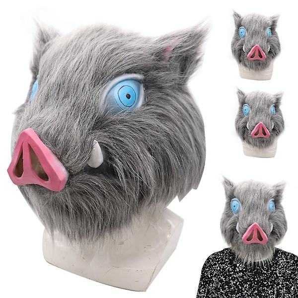 Demon Slayer Hashibira Inosuke Cosplay Mask Halloween Carnival Huvudbonader Fest Anime Fancy Dress Up Head Cover Kostym rekvisita