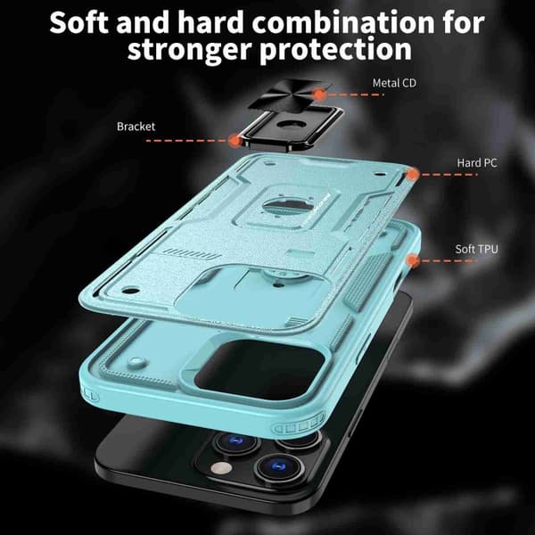 iPhone 16 Pro Max Skal - Hybrid TPU och PC Ringhållare Blå