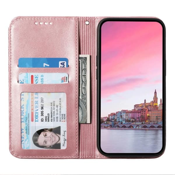 iPhone 18 Pro / iPhone 17 Pro Skal läderfodral med kubisk rutstruktur - kalvskinn Roséguld