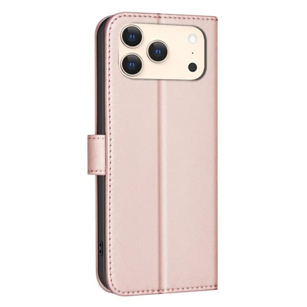 iPhone 18 Pro / iPhone 17 Pro Skal Läderfodral med Fyrkantig Textur Roséguld