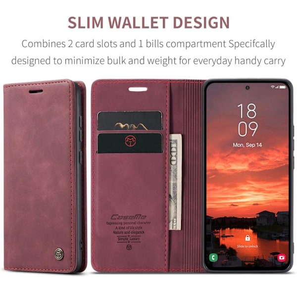 Samsung Galaxy S25 5G Skal CaseMe 013 Multifunktionell Horisontell Flip Läder Röd