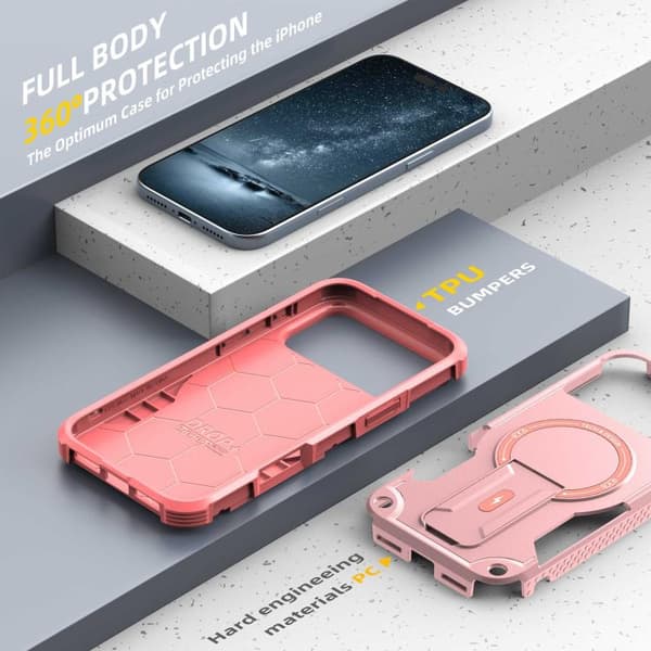 iPhone 18 Pro Max / iPhone 17 Pro Max Skal med Armor MagSafe Hållare - PC Hybrid TPU Rosa
