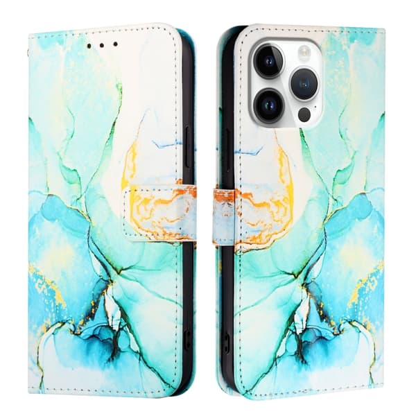 iPhone 16 Pro Max PT003 Marmor Mönster Flip Fodral Skal Grön