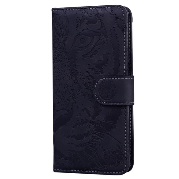 iPhone 16 Pro Max Tiger Embossing Pattern Fodral - Elegant och Slitstark Skal Läder Svart