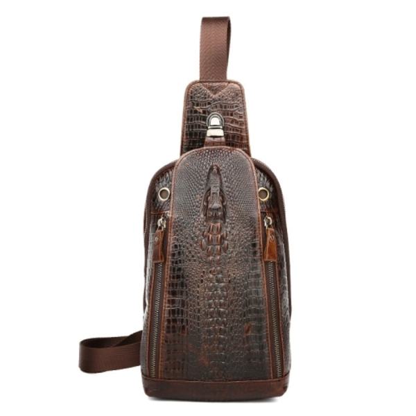 1313 Herrmode Läder Krokodil Textur En-Axlad Crossbody Bröstväska Krokodilhuvud