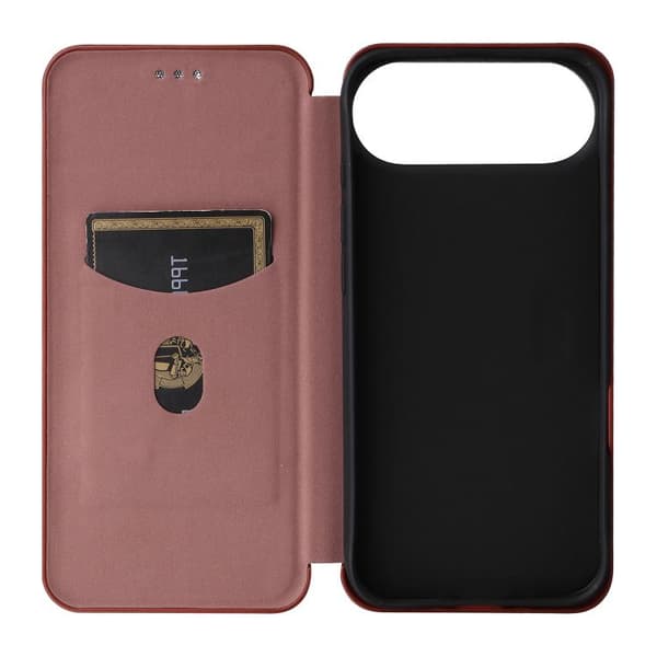 iPhone 17 Air Skal läderfodral - kolfibertextur Brun