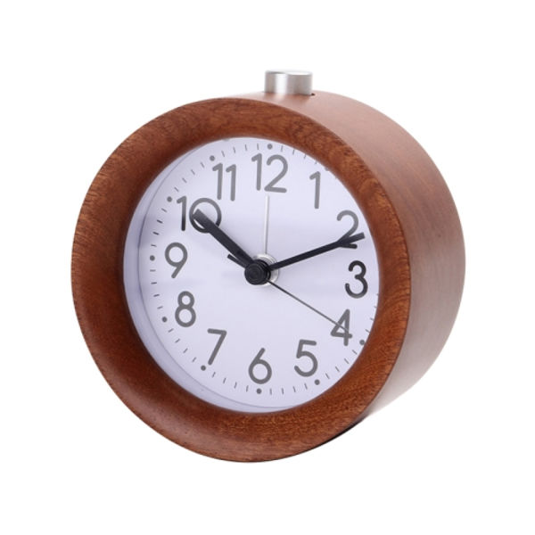 Solid trä tyst snooze väckarklocka med visare (rund mörk)