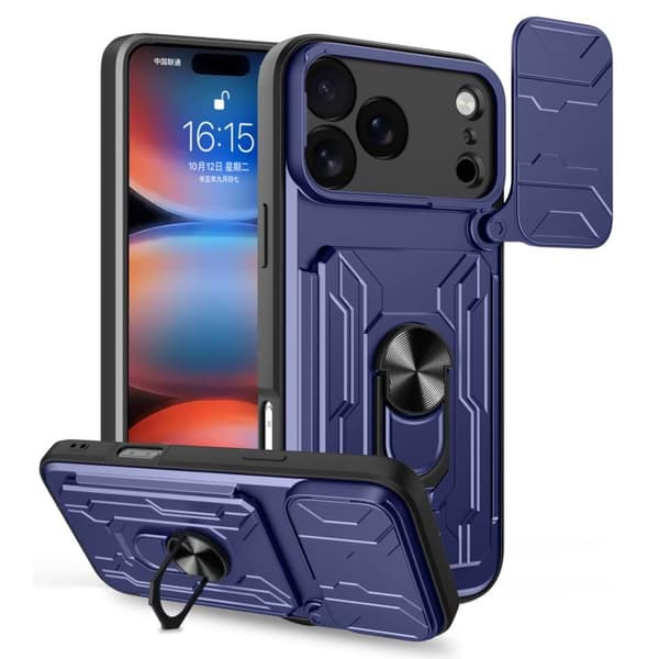 iPhone 18 Pro Max / iPhone 17 Pro Max Skal med Sliding Camshield och Kortfack Blå