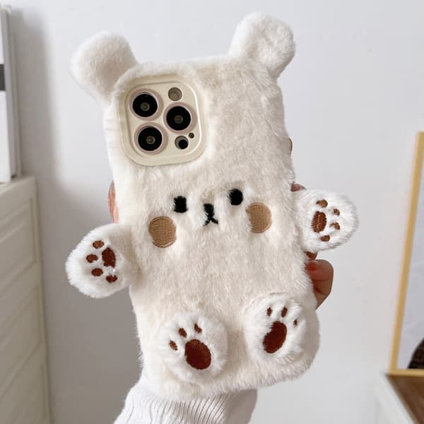 iPhone 16 Pro 3D Leende Liten Björn Plush Skal Vit